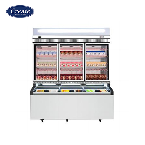 Supermarket Display Glass Door Combination Freezer Commercial Wall Mounted Combination Freezer